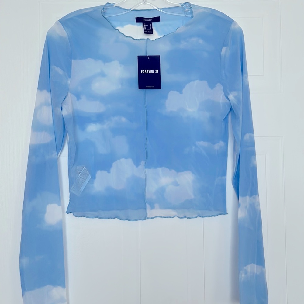 (NEW) see through long sleeves clouds T shirt